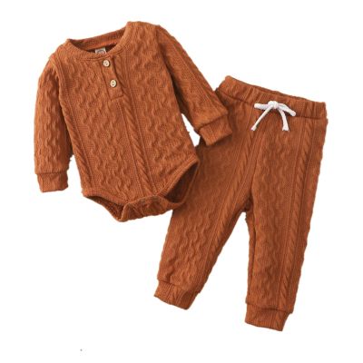 He&Yingmin Newborn Baby Boys Girls Long Sleeve Knitted Romper Tops Pants Outfit Toddler Clothes Set (Browm, 6-12 Months)