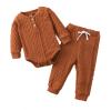 He&Yingmin Newborn Baby Boys Girls Long Sleeve Knitted Romper Tops Pants Outfit Toddler Clothes Set (Browm, 6-12 Months) view 1