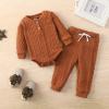 He&Yingmin Newborn Baby Boys Girls Long Sleeve Knitted Romper Tops Pants Outfit Toddler Clothes Set (Browm, 6-12 Months) view 2