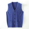 Men's V-Neck Button Up Vest Male Sleeveless Casual Sweater Knitwear Ribbed Knit Slim Fit Cardigan with Pocket (XX-Large,Blue) view 2