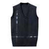 Men's Vest Cardigan Male V-Neck Button Up Sleeveless Sweater Man Plaid Slim Fit Casual Knitwear (Medium,Black) view 1