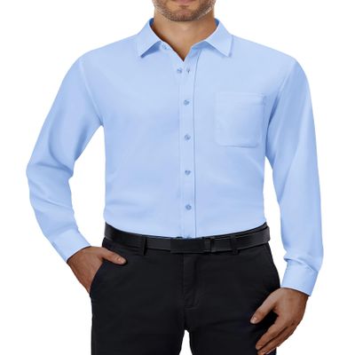 Alimens & Gentle Mens Dress Shirts Blue Long Sleeve Button Up Shirt Wrinkle Free Stretch Regular Fit Business Casual Shirts