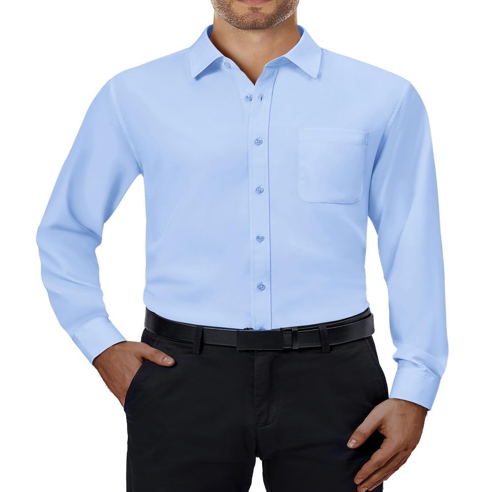 Alimens & Gentle Mens Dress Shirts Blue Long Sleeve Button Up Shirt Wrinkle Free Stretch Regular Fit Business Casual Shirts