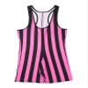 LiiYii Men's Strong Man Costume Striped Wrestling Singlet Bodysuits Circus Muscle Costume for Halloween Pink Medium view 4