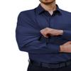 Alimens & Gentle Mens Long Sleeve Dress Shirts Navy Blue Stretch Wrinkle Free Business Casual Button Up Shirt with Pocket view 3