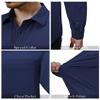 Alimens & Gentle Mens Long Sleeve Dress Shirts Navy Blue Stretch Wrinkle Free Business Casual Button Up Shirt with Pocket view 4
