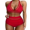SUUKSESS Women Sexy High Waisted Bikini Sets Mesh Tummy Control Two Piece Swimsuits Halter Push Up Bathing Suits(Red,M) view 1