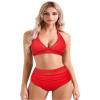 SUUKSESS Women Sexy High Waisted Bikini Sets Mesh Tummy Control Two Piece Swimsuits Halter Push Up Bathing Suits(Red,M) view 3