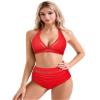 SUUKSESS Women Sexy High Waisted Bikini Sets Mesh Tummy Control Two Piece Swimsuits Halter Push Up Bathing Suits(Red,M) view 4