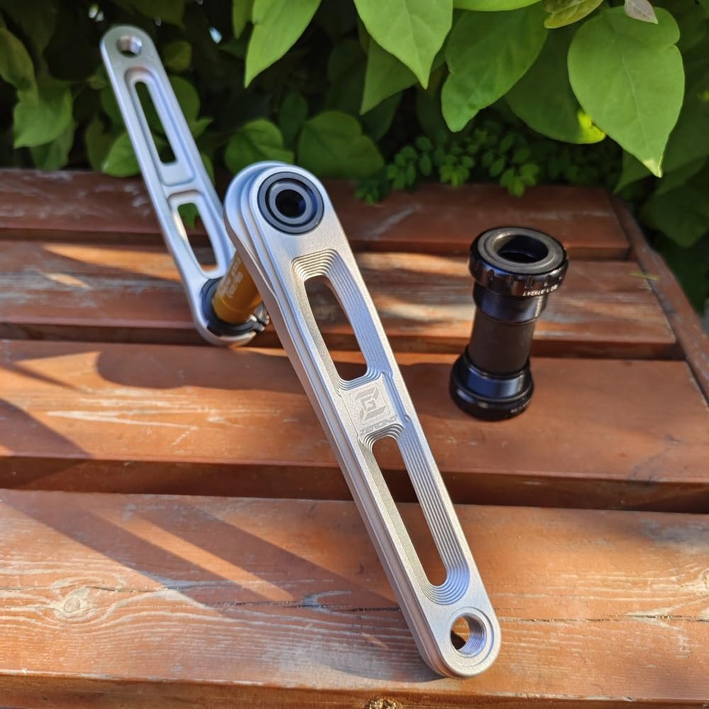 LSRRYD 165mm 170mm 175mm Hollow Integrated Bike Cranksets with Bottom Bracket 68mm 73mm Aluminium Lightweight Crank Arm Set for Road Bicycle Folding Bike(Silver,165mm)