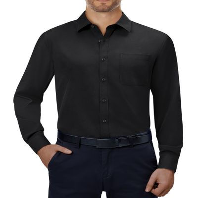 Alimens & Gentle Mens Dress Shirts 4-Way Stretch Long Sleeve Collared Casual Solid Wedding Dating Button Down Shirt Black