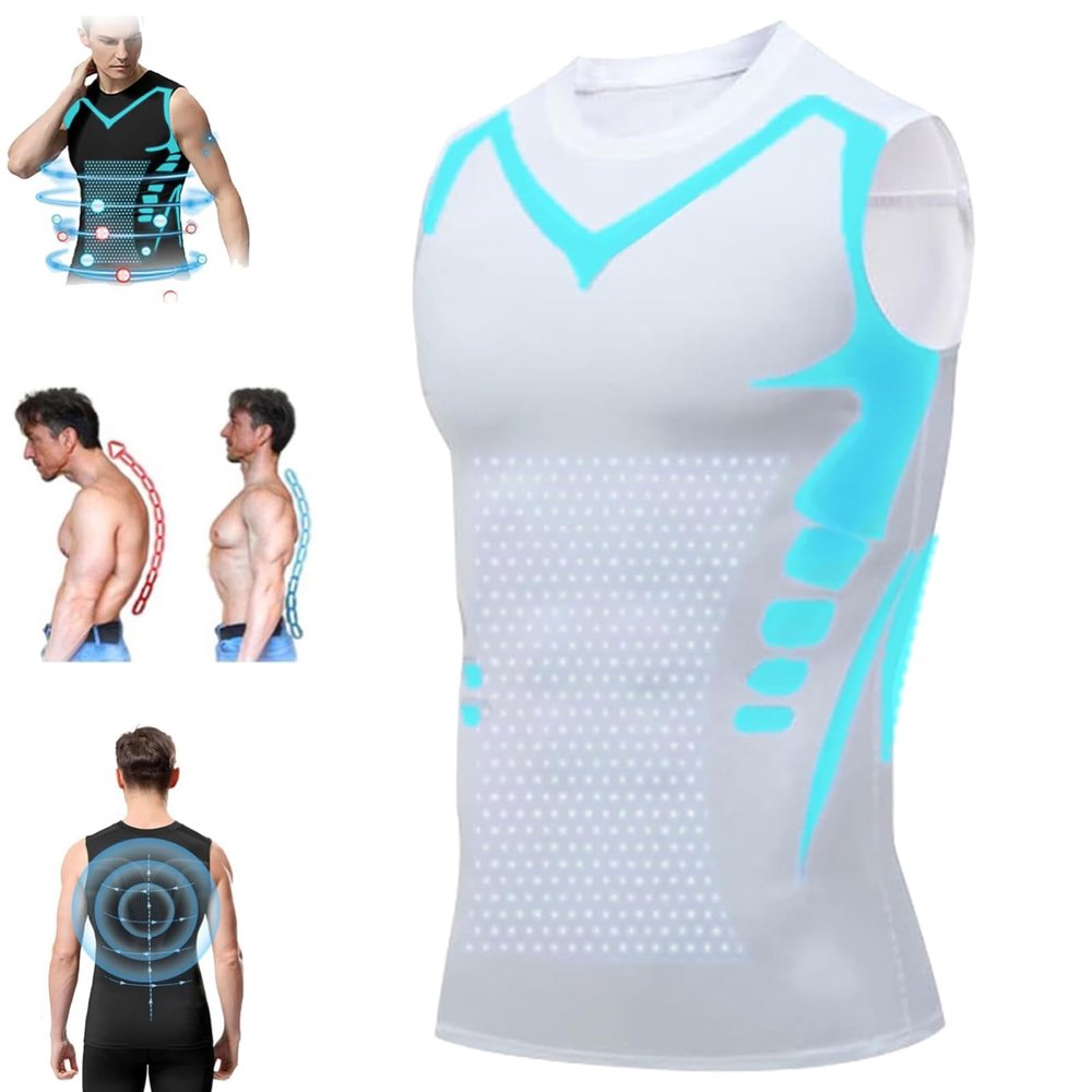 lunhaifi Zemanva Correction Vest, Ionic Shaping Sleeveless Shirt, menionic Tourmaline Posture Corrector Shaping Vest (White,S)