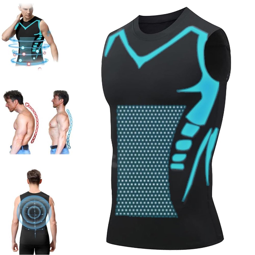 lunhaifi Zemanva Correction Vest, Ionic Shaping Sleeveless Shirt, menionic Tourmaline Posture Corrector Shaping Vest (Black,L)