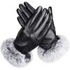 Gloves Artificial Leather Gloves, Touchscreen Mitten with Fur Ball, Ladies Warm Winter Full Finger Gloves, Fashion Gloves, Black Full Finger view 1