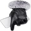 Gloves Artificial Leather Gloves, Touchscreen Mitten with Fur Ball, Ladies Warm Winter Full Finger Gloves, Fashion Gloves, Black Full Finger view 4