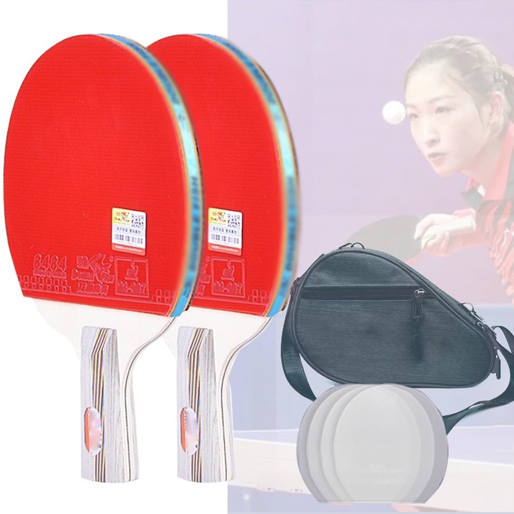  ping Pong Paddle Table Tennis paddle2* Table Tennis Racket, Composed of 7-Layer Base Plate, 4-Star Training Racket with Cross-Body Bag(Color:1)