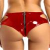 Women's Metallic Faux Leather Shorts Cutout Low Waist Shiny Sparkly Rave Pants Zipper Crotch Booty Shorts Thong Briefs Rave Festival Outfit view 3