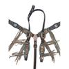 MOUSM Genuine Argentina Cow Leather Headstall Breast Collar Set Decorated with Turquoise and Copper Studs & Carved Leather Patches with Beige Fringe view 2