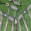 MOUSM Genuine Argentina Cow Leather Headstall Breast Collar Set Decorated with Turquoise and Copper Studs & Carved Leather Patches with Beige Fringe view 4