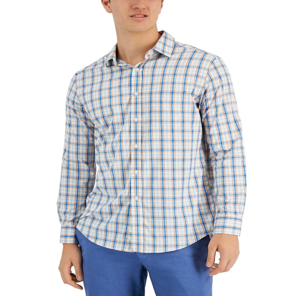 Club Room Mens Woven Collared Button-Down Shirt Blue XL