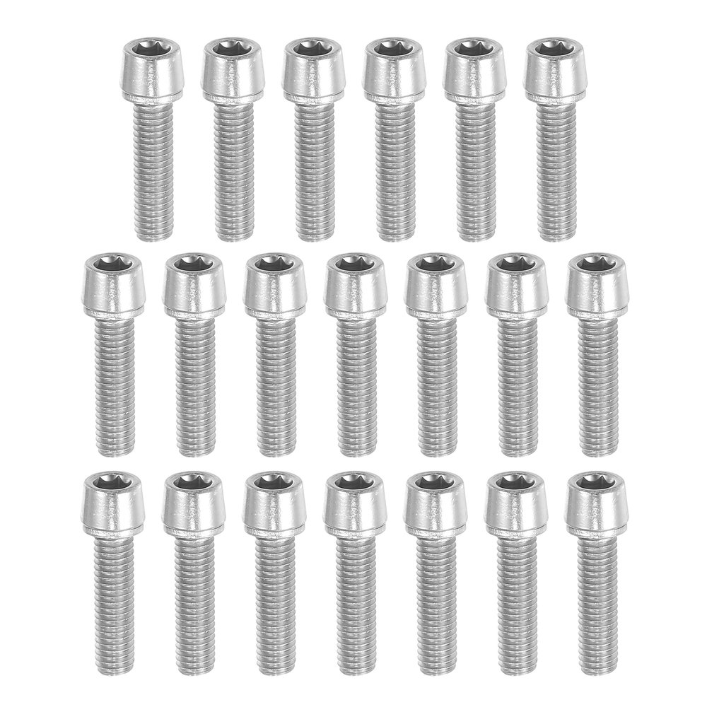 A ABSOPRO Tapered Bolts Screws for MTB Bike Bicycle Stem Durable M5x20mm Socket Head Cap Bolts Screws Nuts Steel Silver Tone (Set of 20)