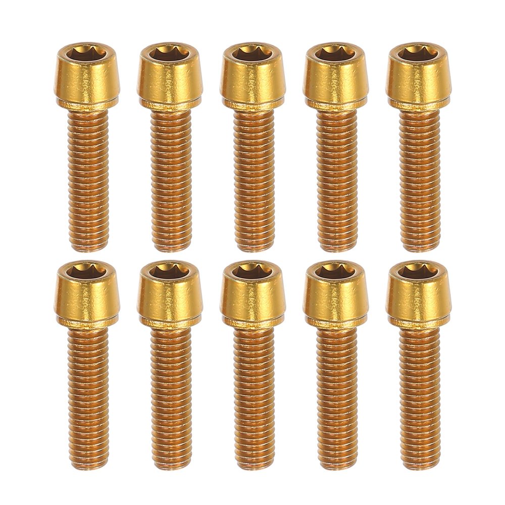 A ABSOPRO Tapered Bolts Screws for MTB Bike Bicycle Stem Durable M5x20mm Socket Head Cap Bolts Screws Nuts Steel Gold Tone (Set of 10)