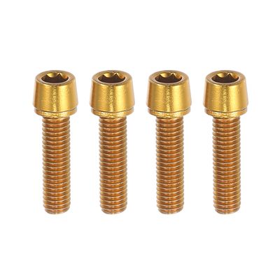 A ABSOPRO Tapered Bolts Screws for MTB BMX Bike Bicycle Road Bike Stem Durable M5x20mm Socket Handlebar Seatpost Head Cap Bolts Disc Brake Chainring Screws Nuts Steel Gold Tone (Set of 4)