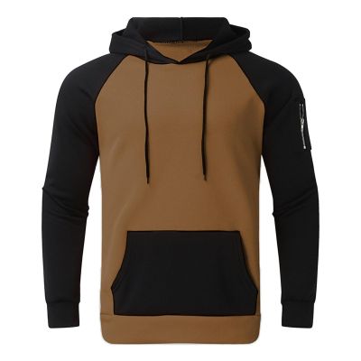 Sweatshirts for Men Trendy Color Block Hoodies Fleece Long Sleeve Hooded Pullover Casual Patchwork Tops with Pocket Zip Hoodies For Men Black Crewneck Sweatshirt Womans Clothing,(A-Khaki,M)