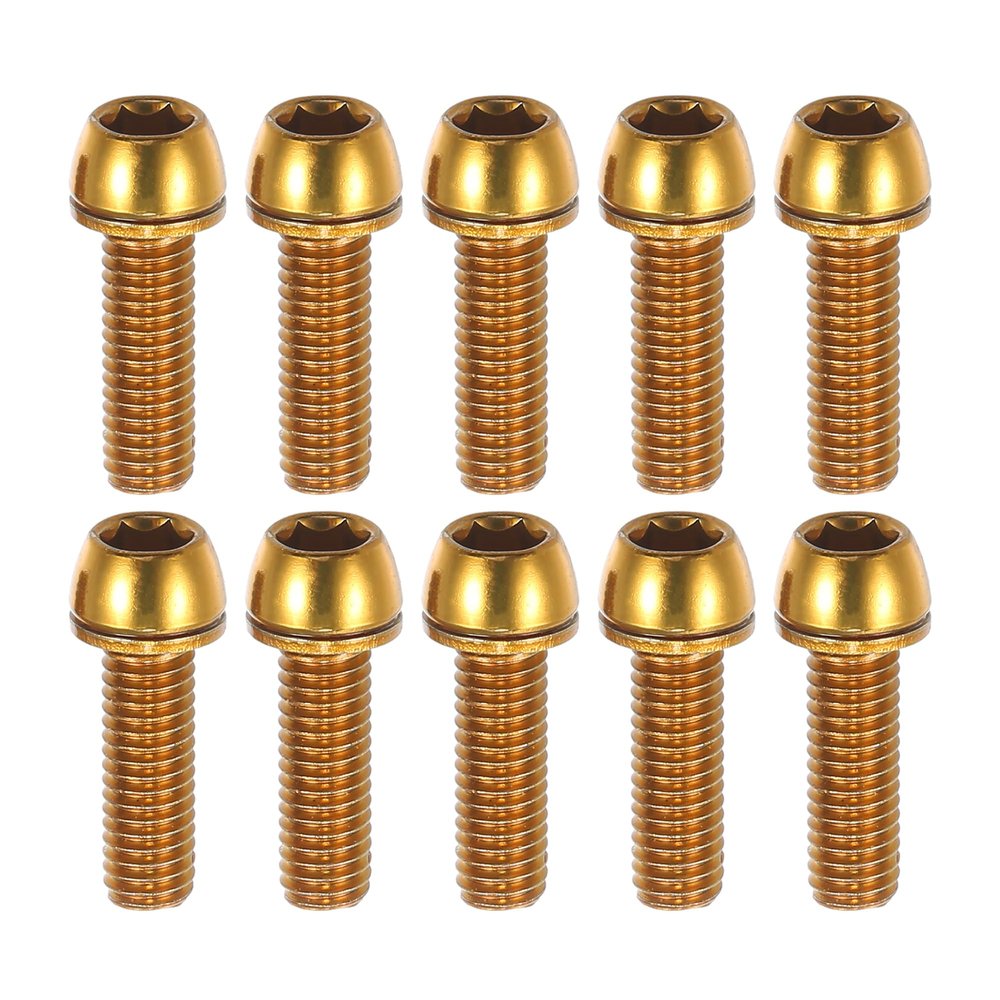 A ABSOPRO Tapered Bolts Screws for MTB Bike Bicycle Stem Durable M6x20mm Socket Head Cap Bolts Screws Nuts Steel Gold Tone (Set of 10)