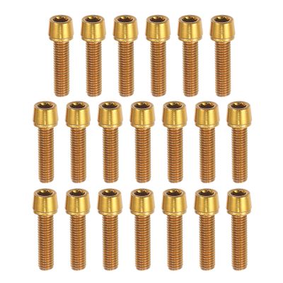 A ABSOPRO Tapered Bolts Screws for MTB Bike Bicycle Stem Durable M5x20mm Socket Head Cap Bolts Screws Nuts Steel Gold Tone (Set of 20)
