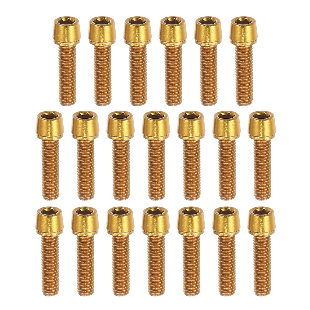 A ABSOPRO Tapered Bolts Screws for MTB Bike Bicycle Stem Durable M5x20mm Socket Head Cap Bolts Screws Nuts Steel Gold Tone (Set of 20)