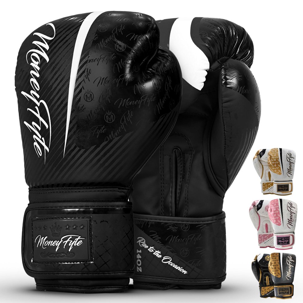 Boxing Gloves for Men & Women - Boxing, Kickboxing, Muay Thai, MMA, Training & Sparring - Punching Bag & Heavy Bag Gloves - MoneyFyte (All Black, 14 oz)