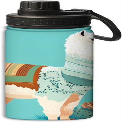 Yioniii Alpaca with Cactus on the Blue Print pattern Sports Leak Proof Water Bottle 18 oz, Insulated Water Bottles for Bicycles,Fitness,Yoga,Hiking etc.Teal and White