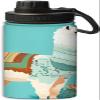 Yioniii Alpaca with Cactus on the Blue Print pattern Sports Leak Proof Water Bottle 18 oz, Insulated Water Bottles for Bicycles,Fitness,Yoga,Hiking etc.Teal and White view 1