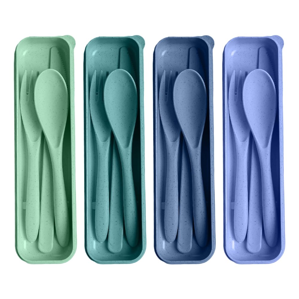 HMDZMR Reusable Utensils Set with Case, 4 Sets Travel Utensils with Case, Reusable Forks and Spoons Set for Lunch Box Accessories, Camping Utensils for Daily Use or Outdoor