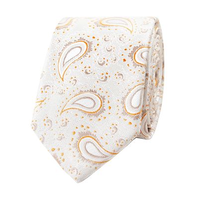 Pirlim Men's Paisley Design Skinny Neck Ties, Floral Formal Jacquard Woven Silk Necktie Ties for Business Wedding (Beige & Yellow Paisley)
