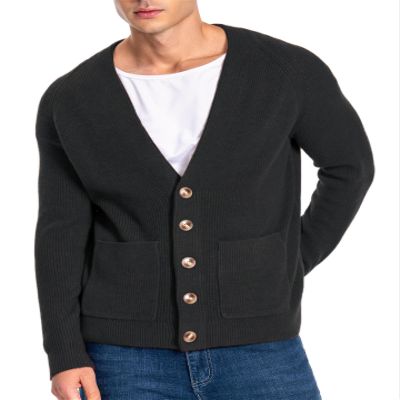 Mettclasi Men's Long-Sleeve Cardigan Sweater - Classic V Neck Button Down Knitted Cardigan with Pockets - Size XXL, Dark Grey