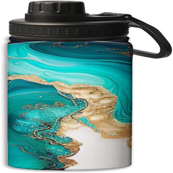 Yioniii Turquoise Abstract Art Print pattern Water Bottles Insulated 18 oz,Insulated Double Walled Leak Proof Sports Water BottleThermo Mug Keep Cold and Hot,Teal and Gold