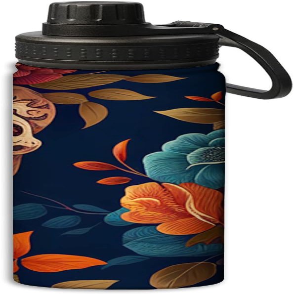 Yioniii Beautiful with Sugar Skulls and Flowers Print pattern Water Bottles Insulated 18 oz,Insulated Double Walled Leak Proof Sports Water BottleThermo Mug Keep Cold and Hot,Red and Green