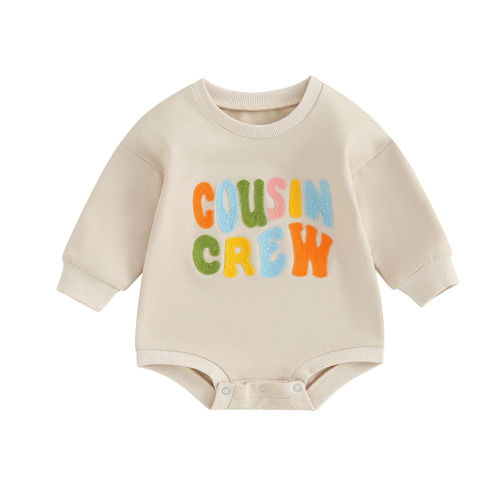 Cousin Crew Shirts Baby Girl Boy Jumpsuit Romper Sweatshirt Sister Brother Cousin Crew Matching Outfits Fall Clothes (Apricot, 0-3 Months)