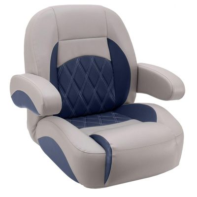 DeckMate Luxury Low Back Pontoon Captain's Chair - Gray and Navy
