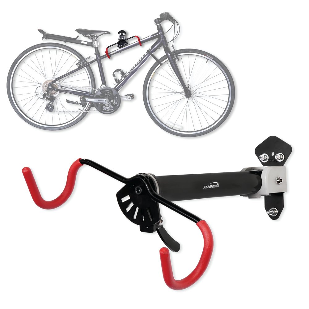 Ibera Bike Wall Mount - Adjustable Frame Holder & Soft Rubber Cradles - Garage Bike Rack for Road, MTB, Kids, Hybrid Bikes - Easy Installation & Space-Saving Design