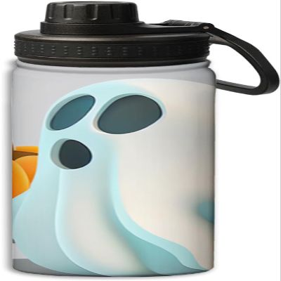 Yioniii Halloween cartoon with pumpkin pattern Sports Leak Proof Water Bottle 18 oz, Insulated Water Bottles for Bicycles,Fitness,Yoga,Hiking etc.White and orange