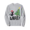 Black Cat Pushing Christmas Tree Over Cat What? Funny Xmas Sweatshirt view 1