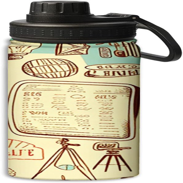 Yioniii Sketch of Film Camera Crew Print pattern Water Bottles Insulated 18 oz,Insulated Double Walled Leak Proof Sports Water BottleThermo Mug Keep Cold and Hot,Beige and Blue