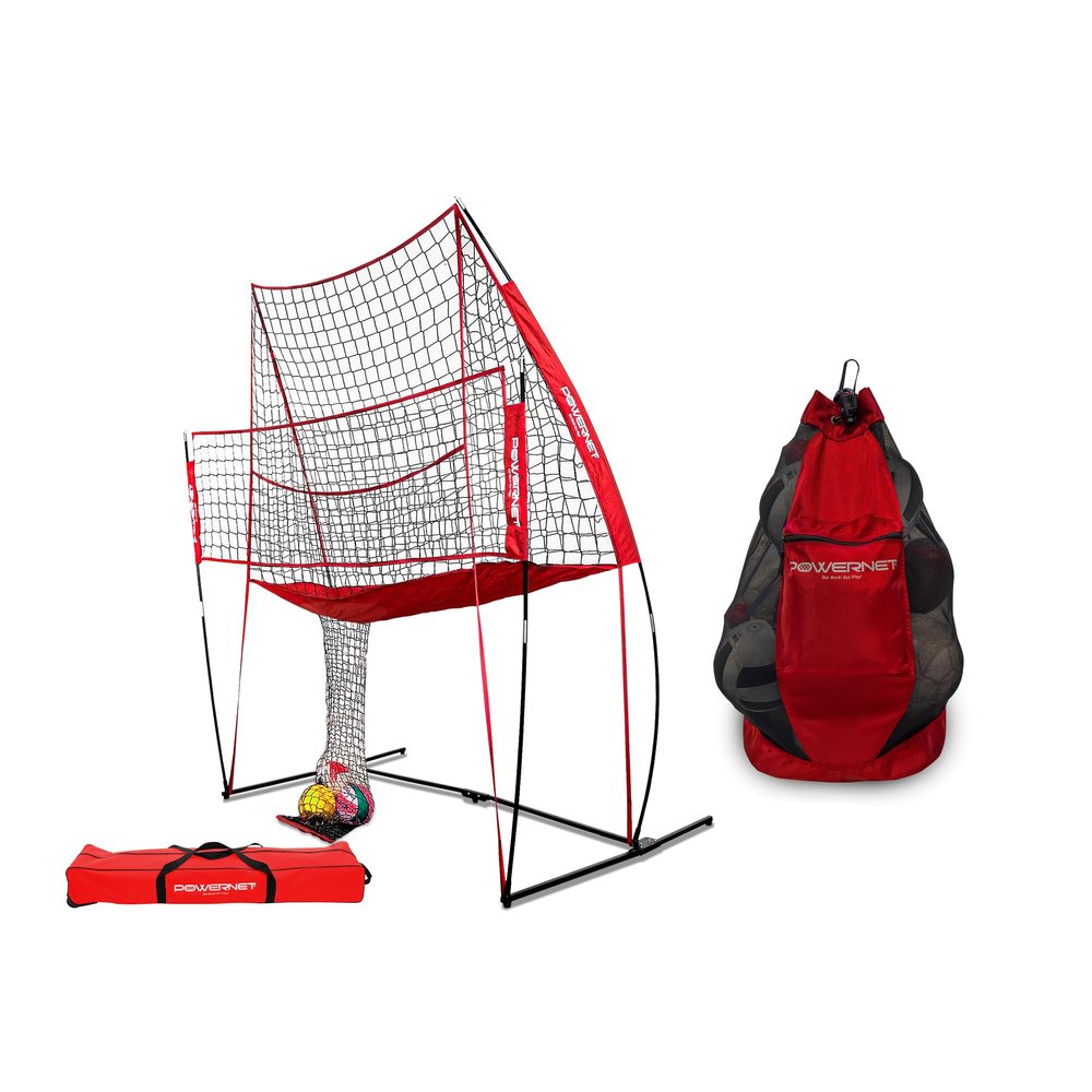 PowerNet Volleyball Practice Net Station and Large Carry Bag Bundle, 8 ft Wide by 11 ft High, Ball Return, Great for Hitting and Serving Drills, Perfect for Team or Solo Training