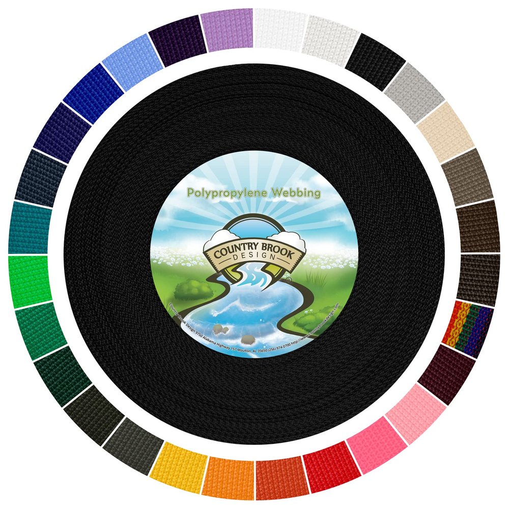 Country Brook Design 1" Webbing - 10/25/50 Yards - 30+ Colors - EDC 1 Inch Polypropylene Webbing for Climbing Outdoors Crafting DIY Gear Repair (Black, 50 Yards)