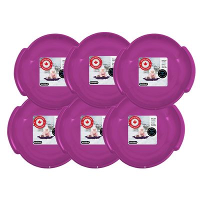 Superio Round Snow Saucer Sled- 24" Plastic Disc Sled for Kids and Adults- Heavy Duty Sled with Handles for Downhill Sledding, Winter Outdoor Sports (Fuchsia, 6 Pack)