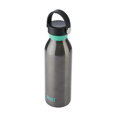 Built 18 fl oz Double-Walled Stainless Steel Standard Mouth Cascade Bottle, Threaded Handle Lid Spill-resistant Travel Cup with Rubber Grip Keep Drinks Cold Hot for Home Travel