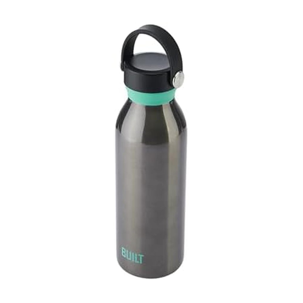 Built 18 fl oz Double-Walled Stainless Steel Standard Mouth Cascade Bottle, Threaded Handle Lid Spill-resistant Travel Cup with Rubber Grip Keep Drinks Cold Hot for Home Travel